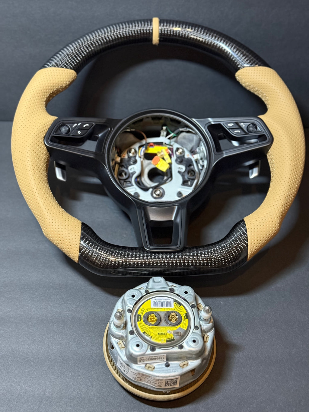 CARBON BEIGE PERFORATED LEATHER Porsche Steering Wheel991.2 997 GT 911 Cayman Boxster Macan Cayenne.