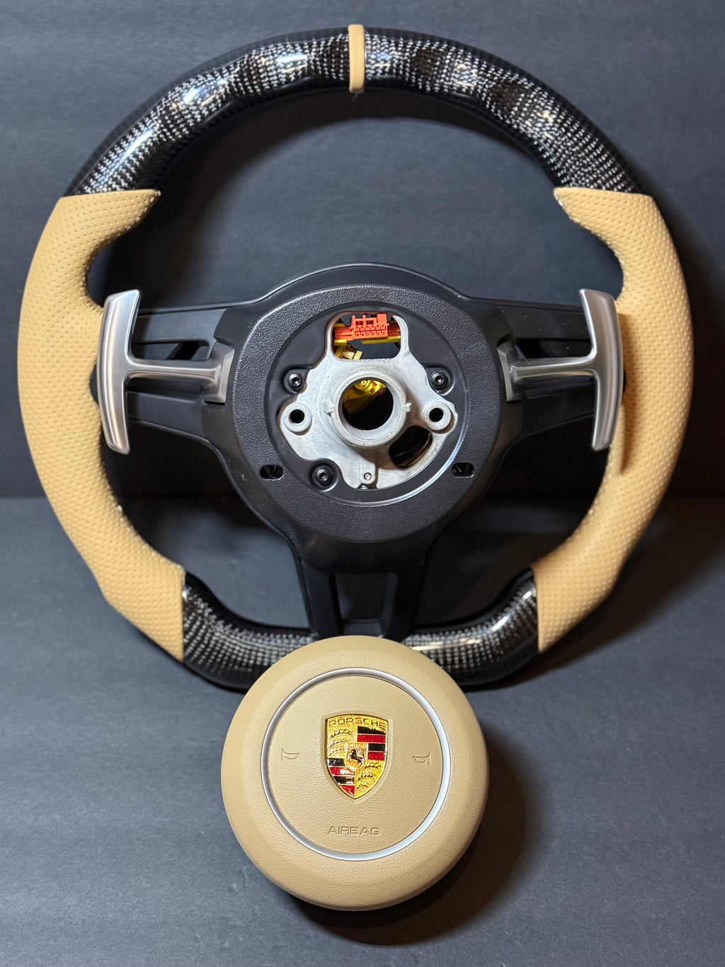 CARBON BEIGE PERFORATED LEATHER Porsche Steering Wheel991.2 997 GT 911 Cayman Boxster Macan Cayenne.