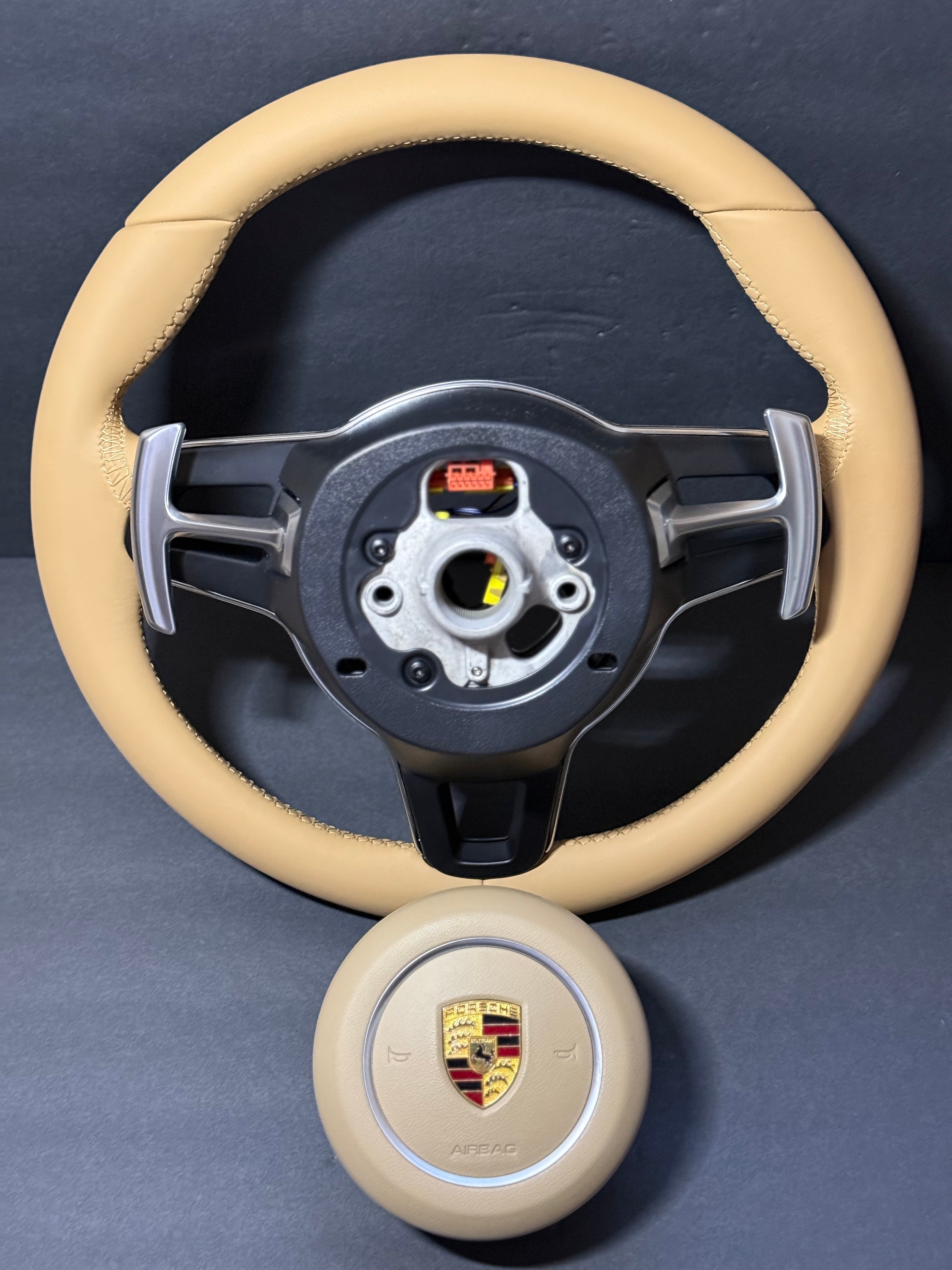 BEIGE LEATHER Porsche Steering Wheel991.2 997 GT 911 Cayman Boxster Macan Cayenne.