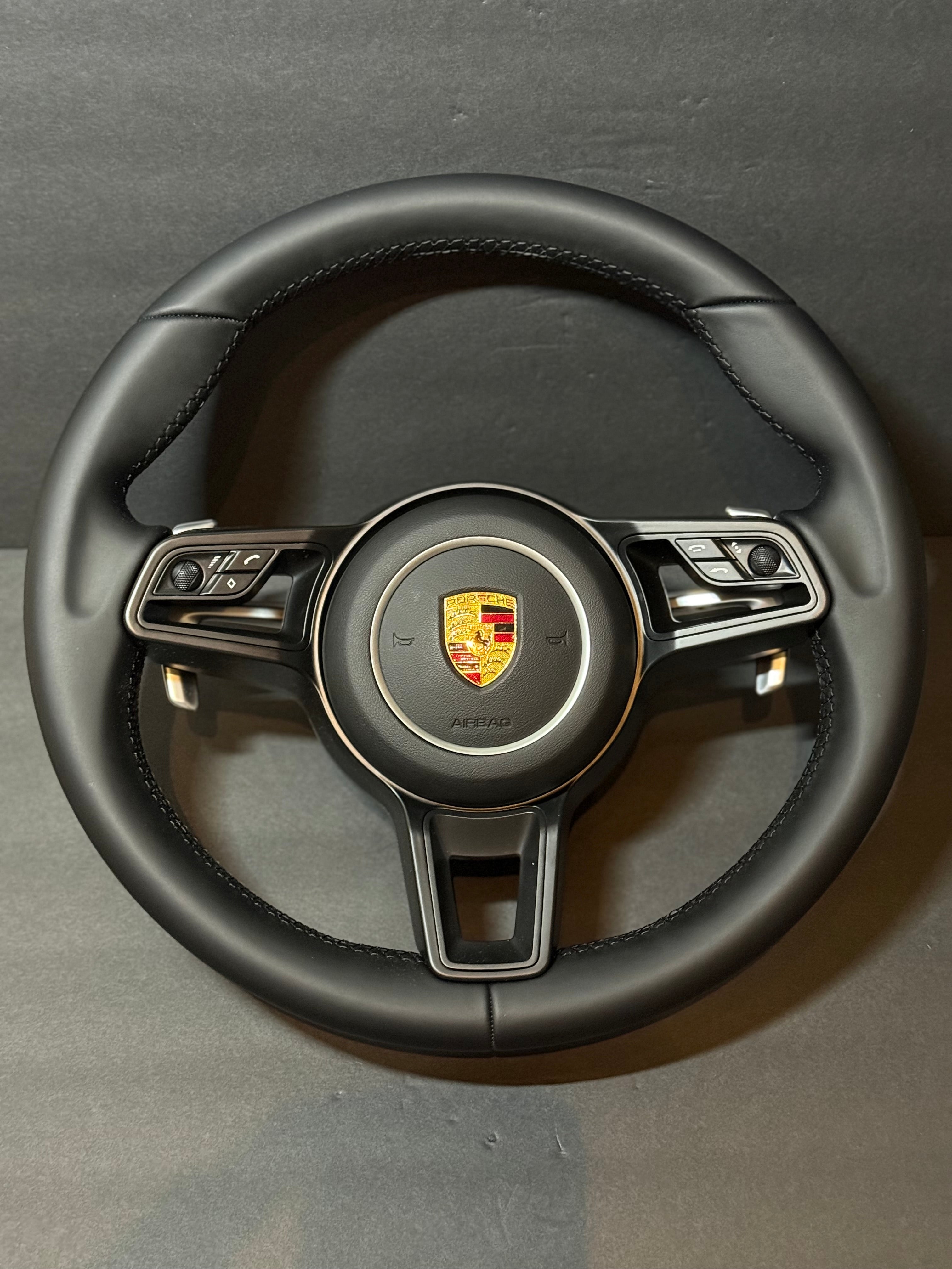 BLACK LEATHER Porsche Steering Wheel991.2 997 GT 911 Cayman Boxster Macan Cayenne.