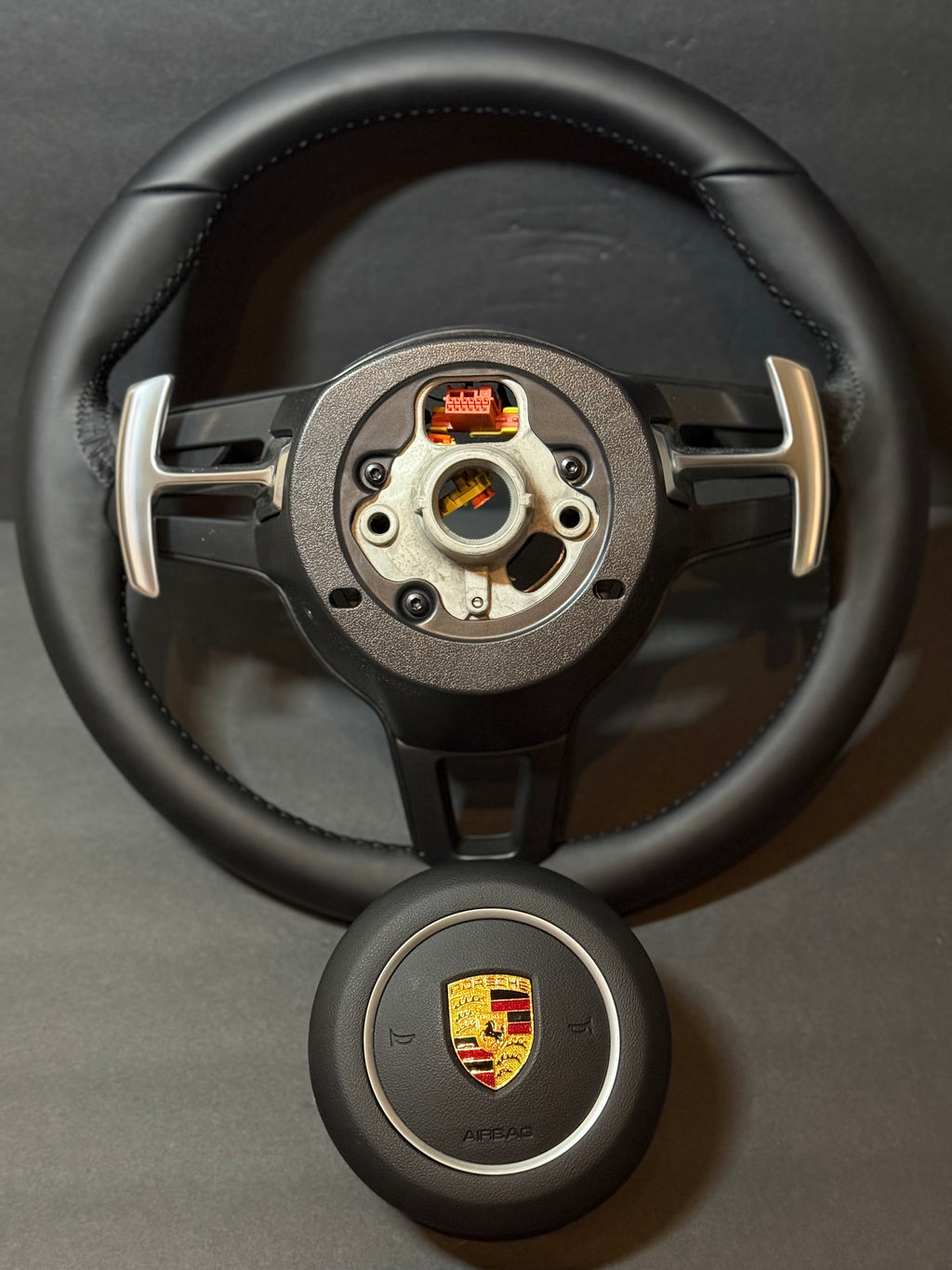 BLACK LEATHER Porsche Steering Wheel991.2 997 GT 911 Cayman Boxster Macan Cayenne.