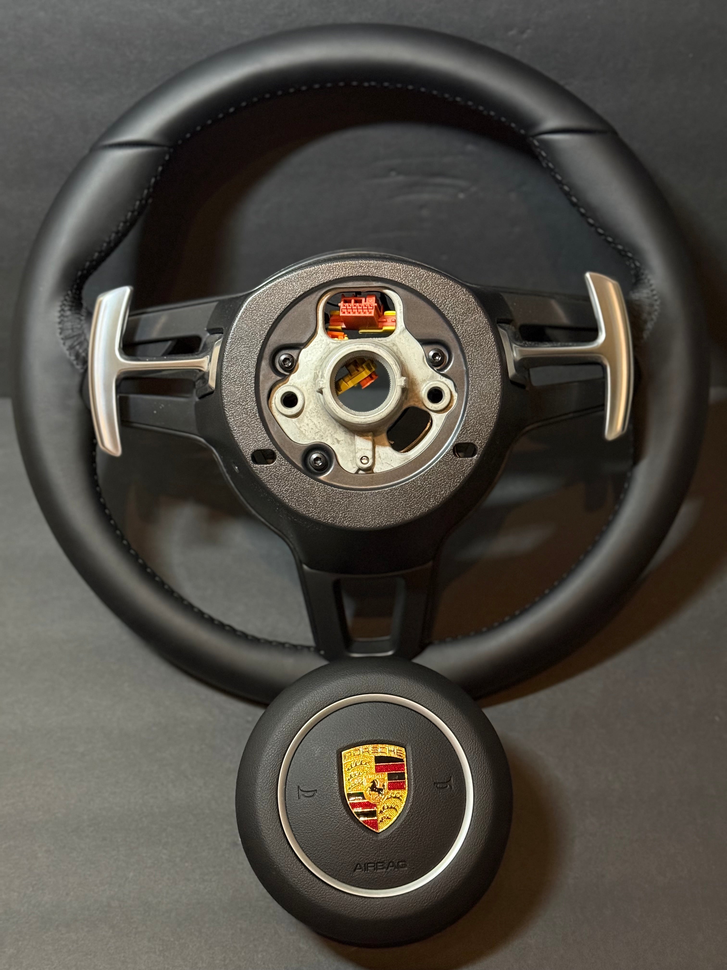 BLACK LEATHER Porsche Steering Wheel991.2 997 GT 911 Cayman Boxster Macan Cayenne.