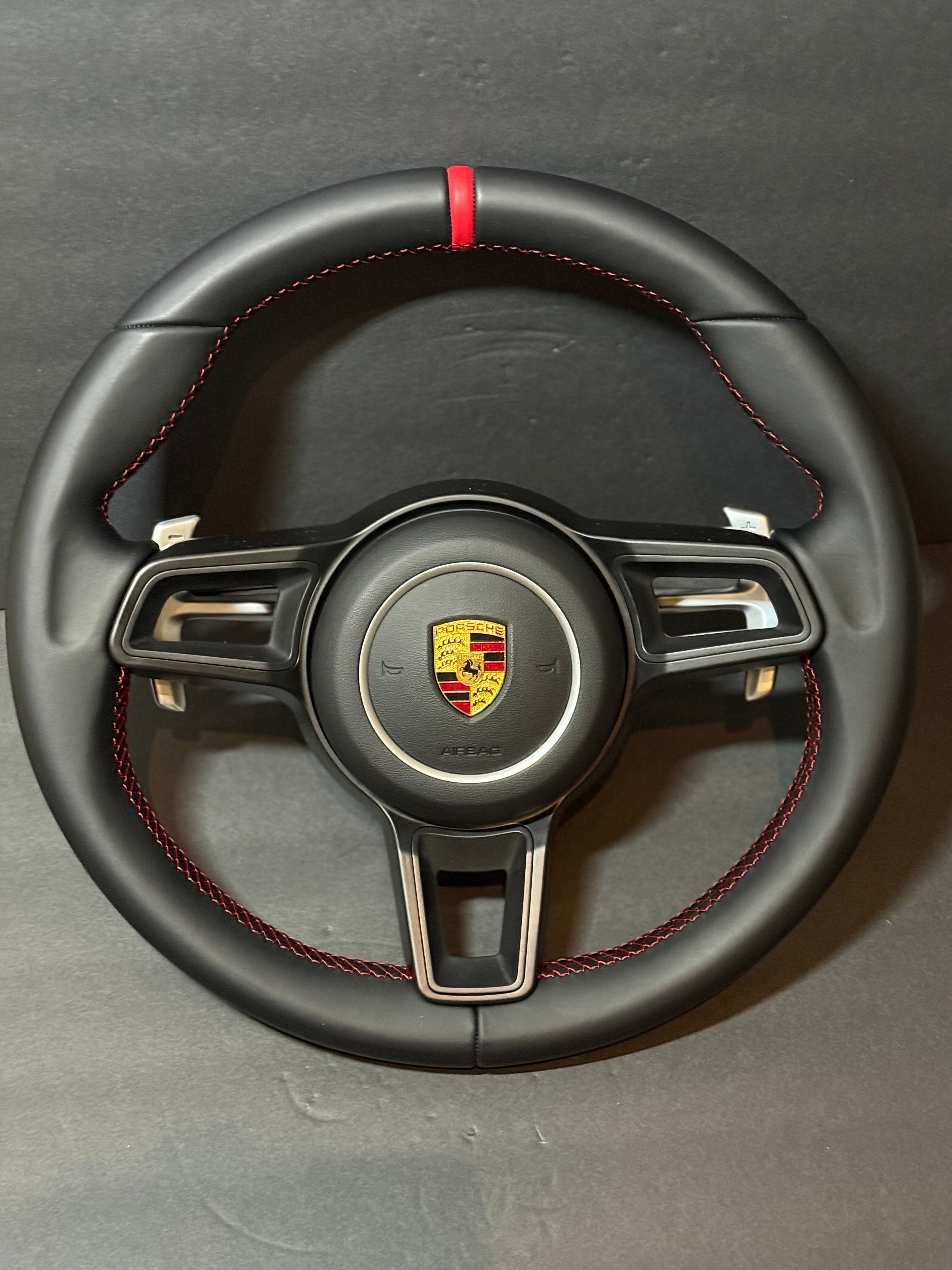 BLACK LEATHER Porsche Steering Wheel991.2 997 GT 911 Cayman Boxster Macan Cayenne.