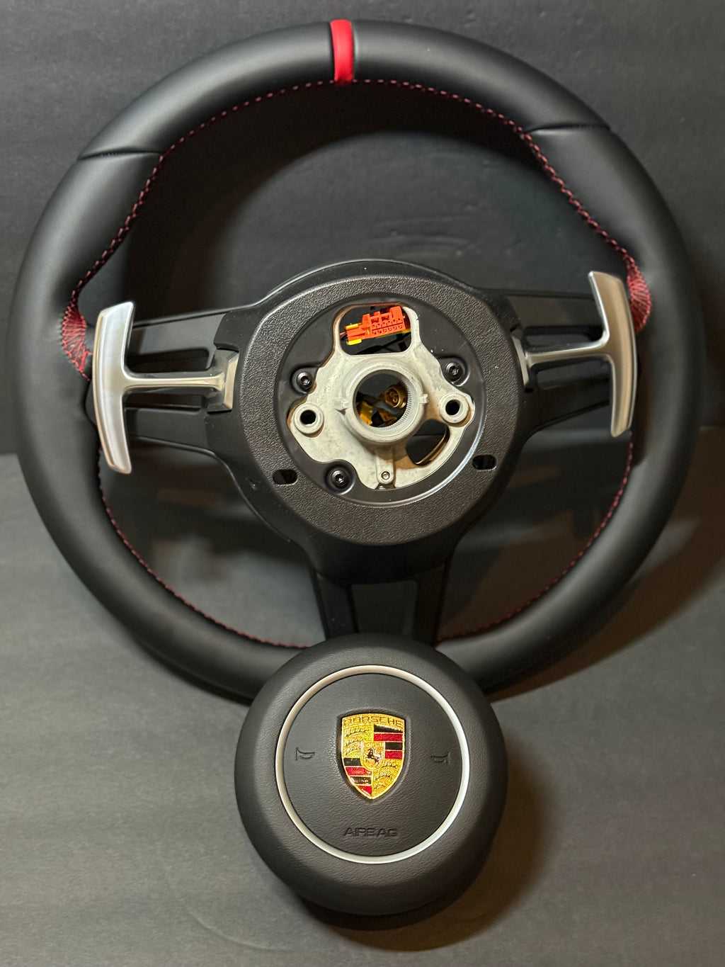 BLACK LEATHER Porsche Steering Wheel991.2 997 GT 911 Cayman Boxster Macan Cayenne.