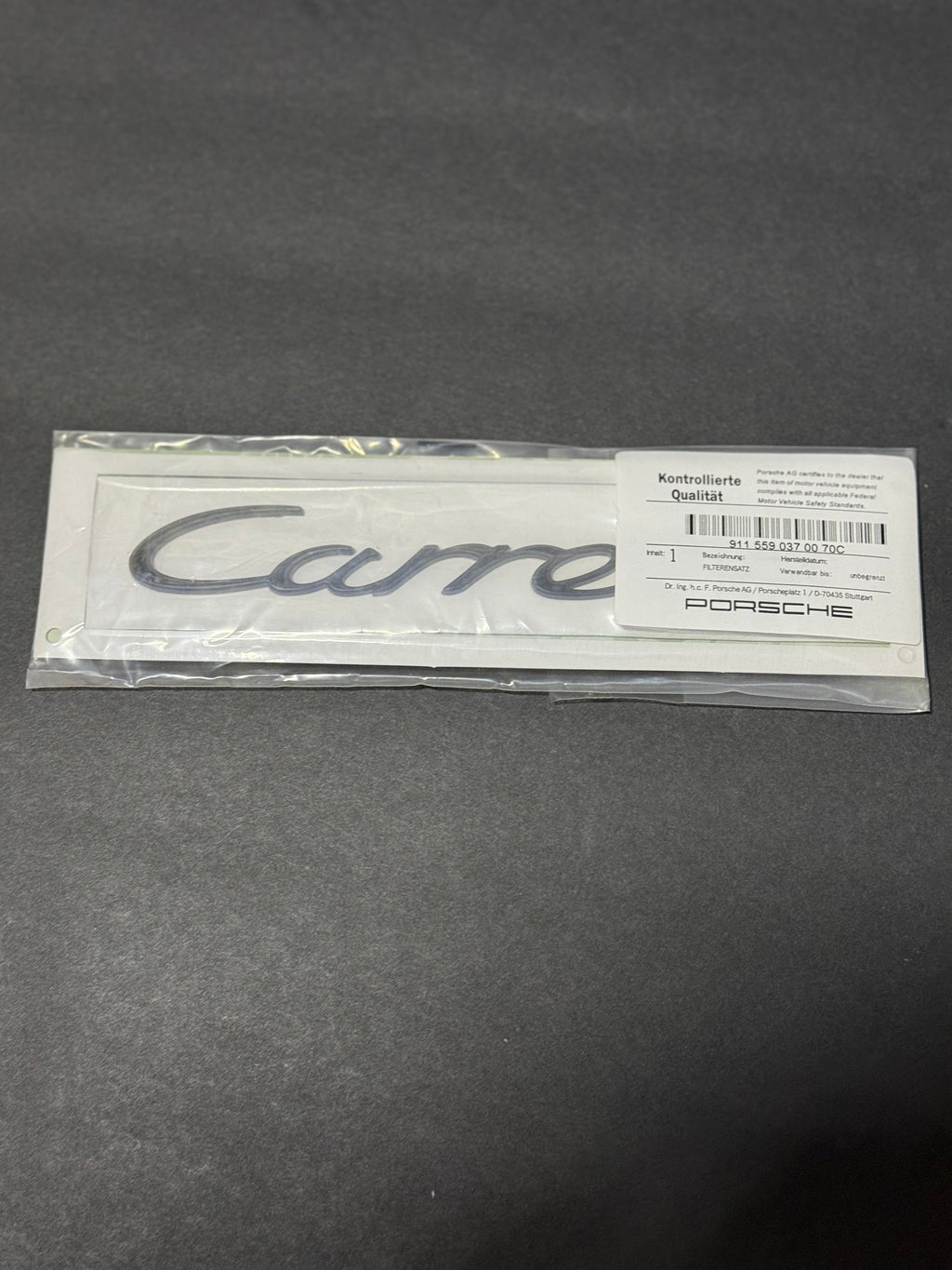 911 559 037 00 70C Genuine Porsche 911 964 "CARRERA" Emblem Insignia Logo Script Rally Black.